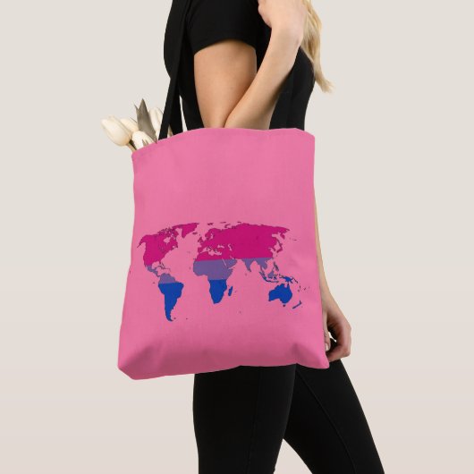 Bisexuality pride wereldkaart tote bag (Dichtbij)