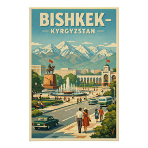 Bishkek stad, Kirgizië retro reis Perfect Poster