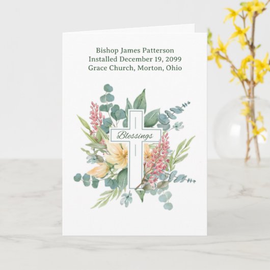 Bishop Installatie Zegeningen Kruis en Bloemen Kaart (Gele Bloem)