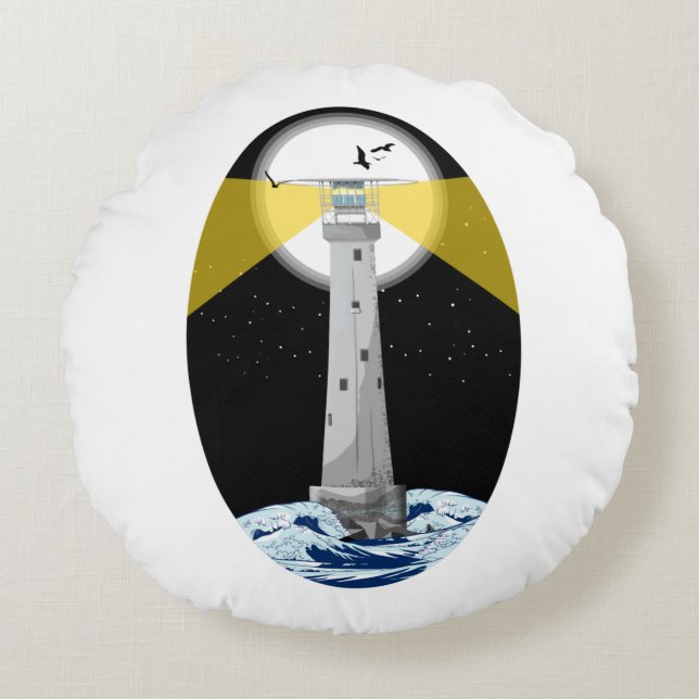 Bishop Rock Lighthouse Rond Kussen (Voorkant)