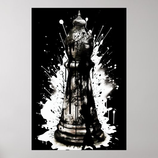Bishop Schaken Inkt Schilderen Poster (Voorkant)