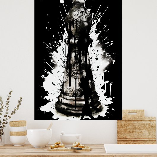 Bishop Schaken Inkt Schilderen Poster (Keuken)