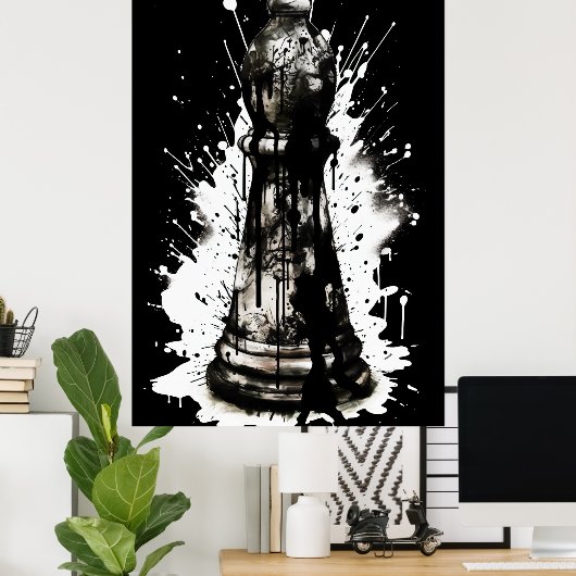 Bishop Schaken Inkt Schilderen Poster (Thuiskantoor)