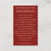 BISHOP ST. NICHOLAS VAN MYRA PRAYER HOLY KAARTEN VISITEKAARTJE (Achterkant)