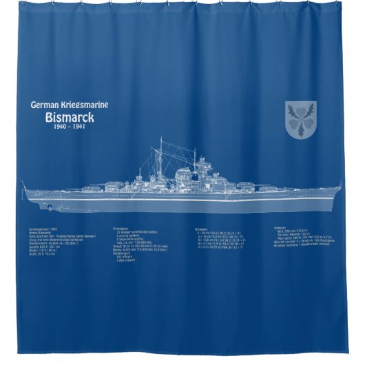 Bismarck - Battleship Blueprint Plannen ABD Douchegordijn (Voorkant)
