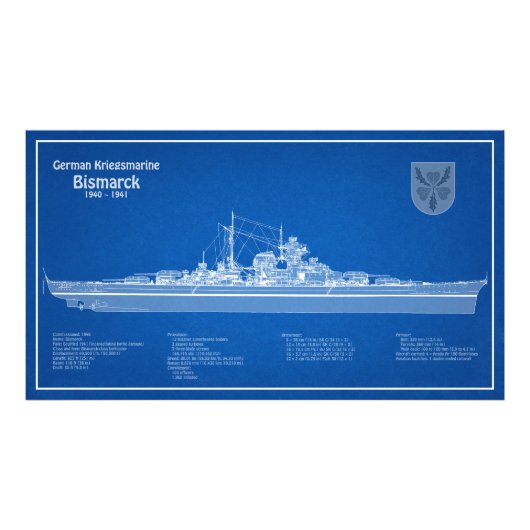 Bismarck - Battleship Blueprint Plannen ABD Foto Afdruk (Voorkant)
