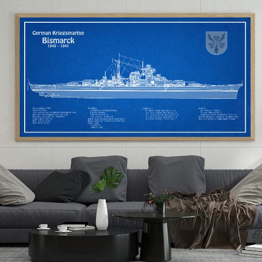 Bismarck - Battleship Blueprint Plannen ABD Foto Afdruk