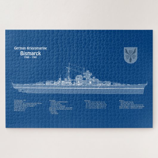 Bismarck - Battleship Blueprint Plannen ABD Legpuzzel (Horizontaal)