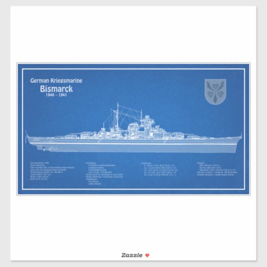 Bismarck - Battleship Blueprint Plannen ABD Sticker (Vel)