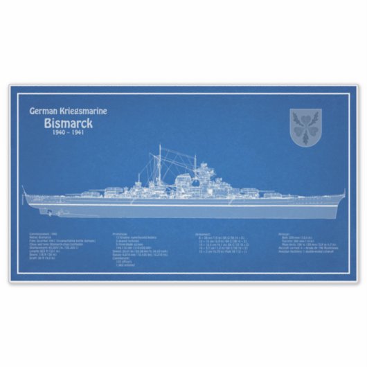 Bismarck - Battleship Blueprint Plannen ABD Sticker (Voorkant)