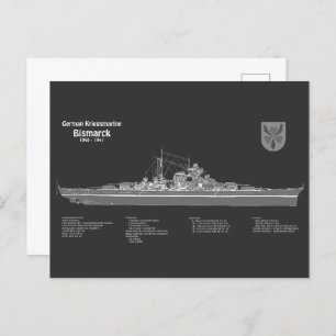 Bismarck - Battleship Blueprint Plannen PD Briefkaart