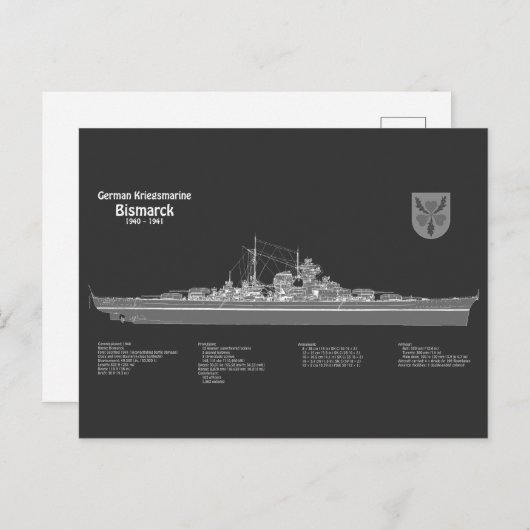 Bismarck - Battleship Blueprint Plannen PD Briefkaart (Voorkant / Achterkant)