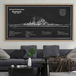Bismarck - Battleship Blueprint Plannen PD Foto Afdruk