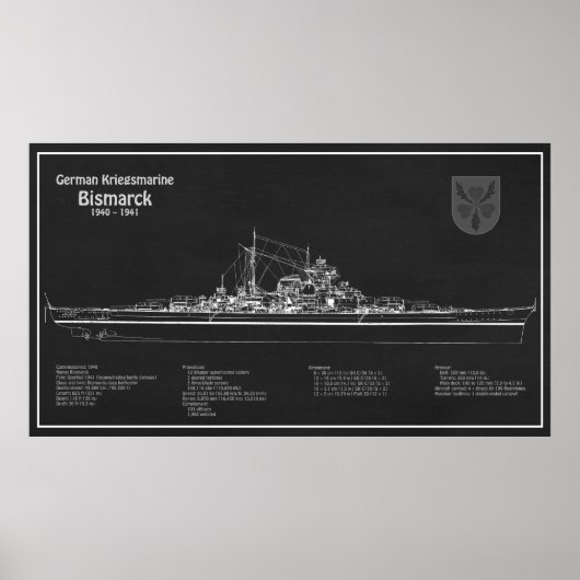 Bismarck - Battleship Blueprint Plannen PD Poster (Voorkant)