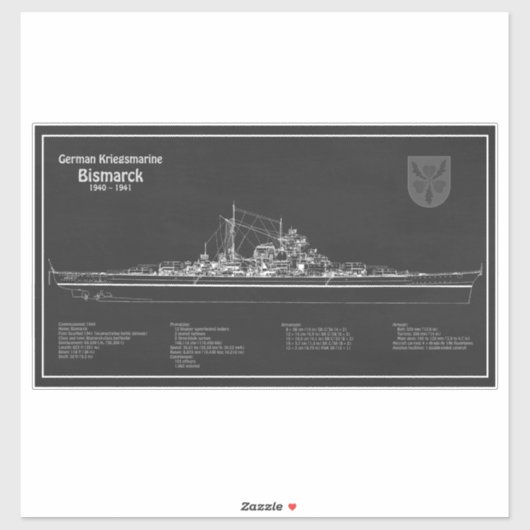 Bismarck - Battleship Blueprint Plannen PD Sticker (Vel)