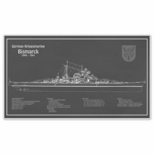 Bismarck - Battleship Blueprint Plannen PD Sticker (Voorkant)