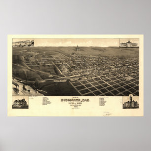 Bismarck North Dakota 1883 Antiek Panorama Poster