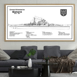 Bismarck - Zeeslag Blauwdruk Plannen BD Foto Afdruk