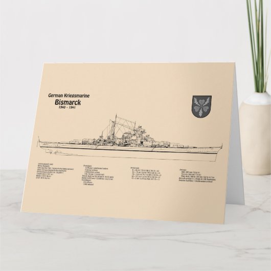 Bismarck - Zeeslag Blauwdruk Plannen SD Bedankkaart (Voorkant)
