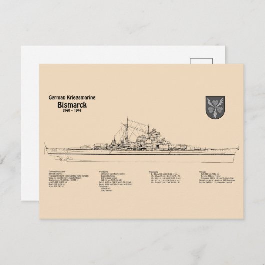Bismarck - Zeeslag Blauwdruk Plannen SD Briefkaart (Voorkant / Achterkant)