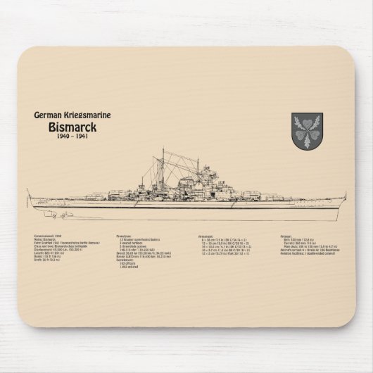 Bismarck - Zeeslag Blauwdruk Plannen SD Muismat (Voorkant)