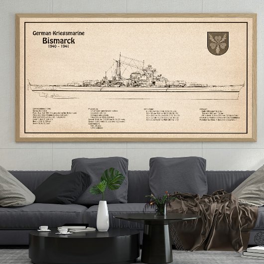 Bismarck - Zeeslag Blauwdruk Plannen SD Poster