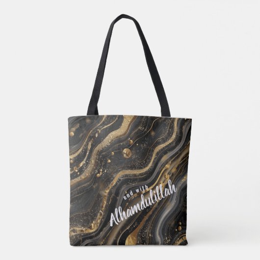 Bismillah Alhamdullilah Gold Black Agate Tote Bag (Achterkant)