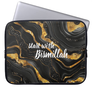 Bismillah Alhamdullilah Goud Zwart Agaat Laptop Sleeve