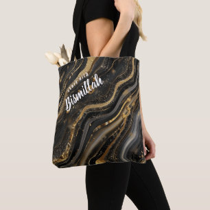 Bismillah Alhamdullilah Goud Zwart Agate Tote Bag