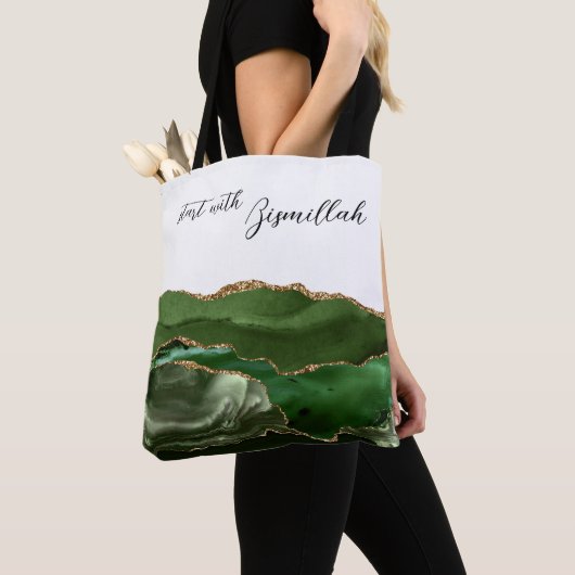 Bismillah Alhamdullilah Groene Agate Tote Bag (Dichtbij)