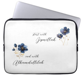 Bismillah Alhamdullilah Navy Gold Floral Laptop Sleeve