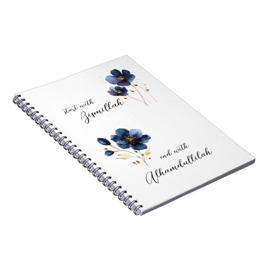 Bismillah Alhamdullilah Navy Gold Floral Notitieboek (Rechterzijde)