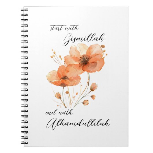 Bismillah Alhamdullilah Orange Floral Notitieboek (Voorkant)