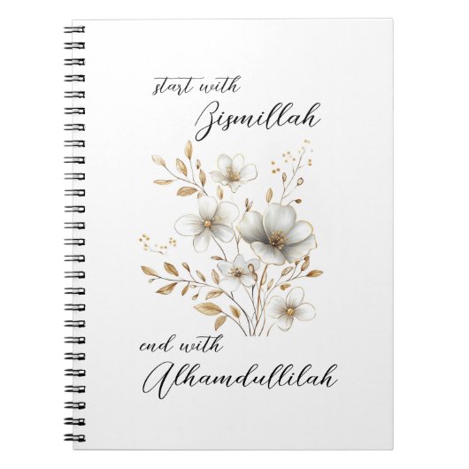 Bismillah Alhamdullilah White Gold Floral Notitieboek (Voorkant)
