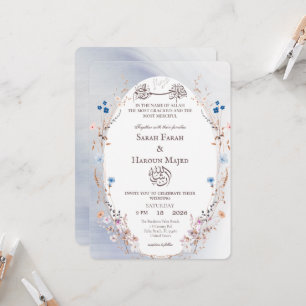 Bismillah Blauw & Goud Moslim Nikkah Kaart