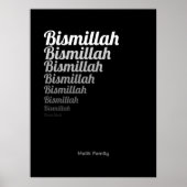 Bismillah Typografie Wit Gradatie op Zwart Poster (Voorkant)