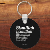 Bismillah Typografie Wit Gradatie op Zwart Sleutelhanger (Voorkant)