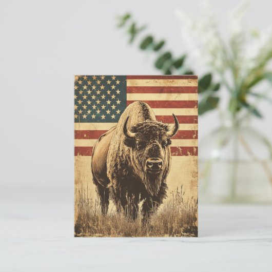 Bison American Flag Briefkaart (Staand voorkant)