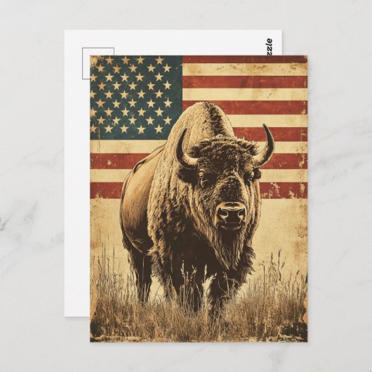 Bison American Flag Briefkaart (Voorkant / Achterkant)