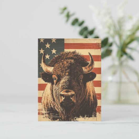 Bison Amerikaanse vlag  Briefkaart (Staand voorkant)