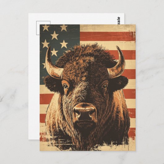 Bison Amerikaanse vlag  Briefkaart (Voorkant / Achterkant)