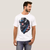 Bison Amerikaanse Vlag USA Bison 4 juli Mannen Jon T-shirt (Voorkant volledig)