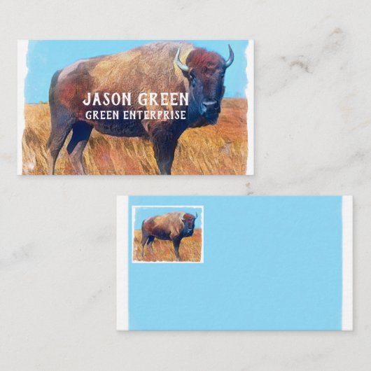 Bison Art op blauw en wit dubbelzijdig op maat Visitekaartje (Voorkant / Achterkant)