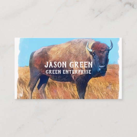 Bison Art op blauw en wit dubbelzijdig op maat Visitekaartje (Voorkant)
