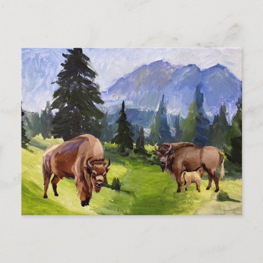 Bison Bizon Watercolor Landschap Feestdagenkaart (Voorkant)