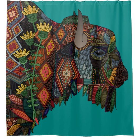 bison blauwgroen blauw douchegordijn (Voorkant)