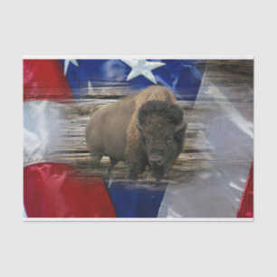 Bison Buffalo American Flag Wood Background Tissuepapier