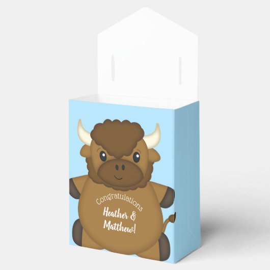 Bison Buffalo Baby shower Blue Bedankdoosjes (Geopend)