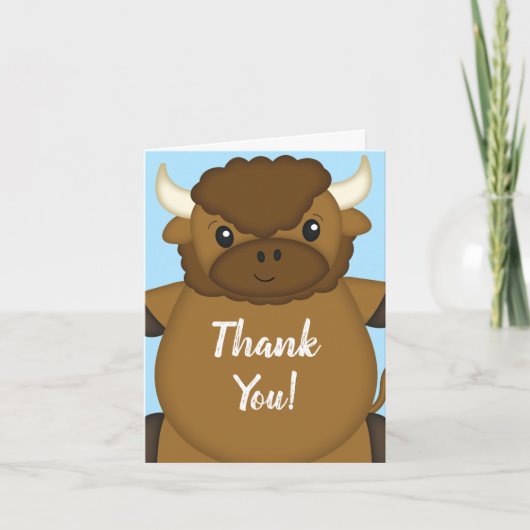 Bison Buffalo Baby shower Blue Bedankkaart (Voorkant)
