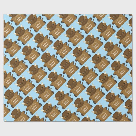 Bison Buffalo Baby shower Blue Cadeaupapier (Vlak)
